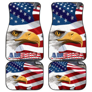 US Independence Day Minimal Eagle Head With US Flag Car Floor Mats