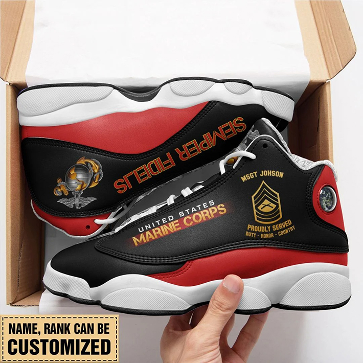 United States Marine Corps Semper Fidelis Custom Name And Rank Air Jordan 13 Shoes United States Marine Corps Semper Fidelis Custom Name And Rank Air Jordan 13 Shoes