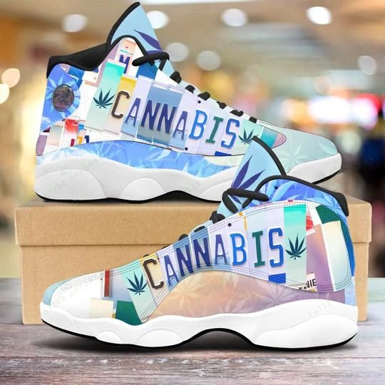 Vintage Cannabis License Plate All Over Printed Air Jordan 13 Sneakers Vintage Cannabis License Plate All Over Printed Air Jordan 13 Sneakers