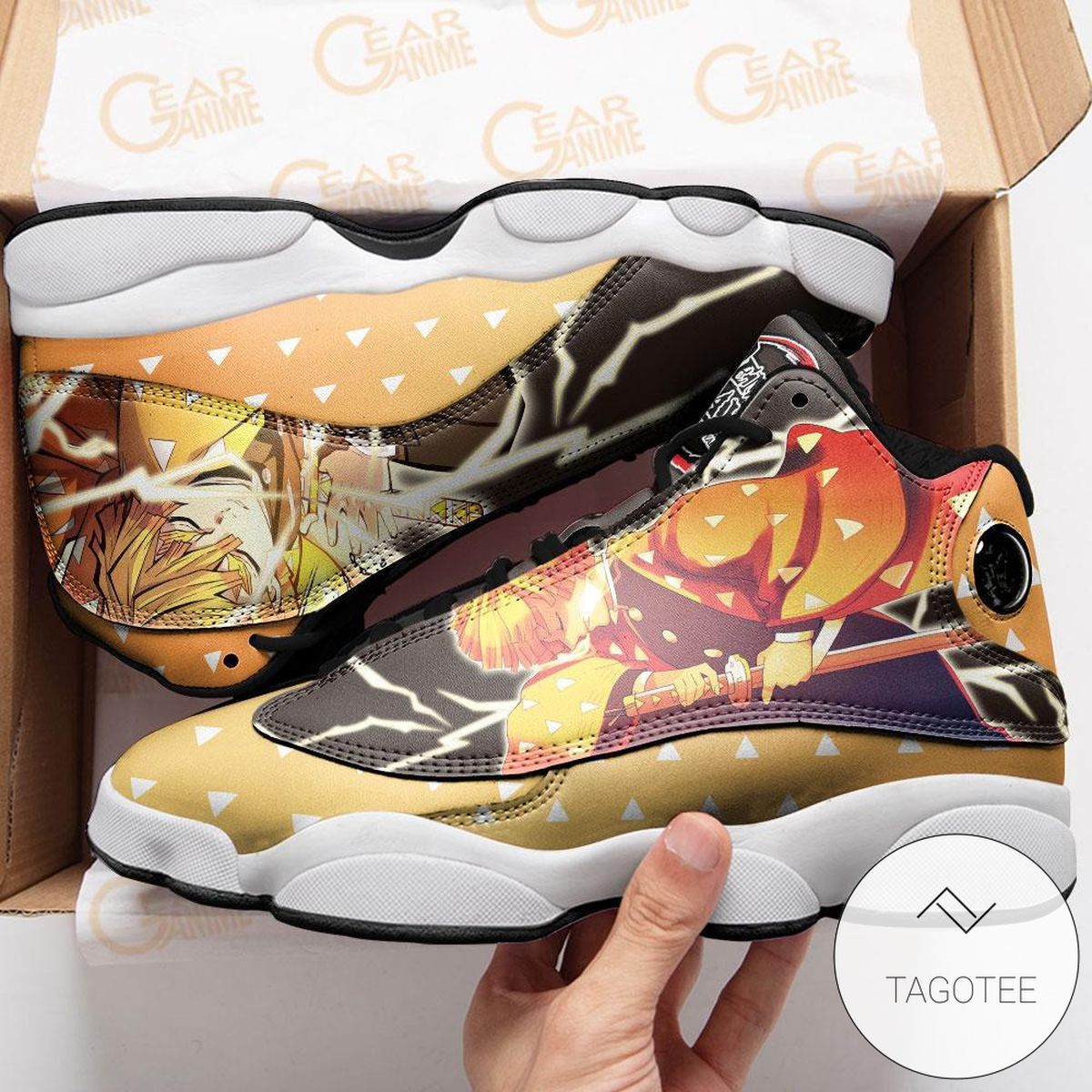 Zenitsu Sneakers Thunder Breathing Custom Anime Demon Slayer Air Jordan 13 Shoes Zenitsu Sneakers Thunder Breathing Custom Anime Demon Slayer Air Jordan 13 Shoes