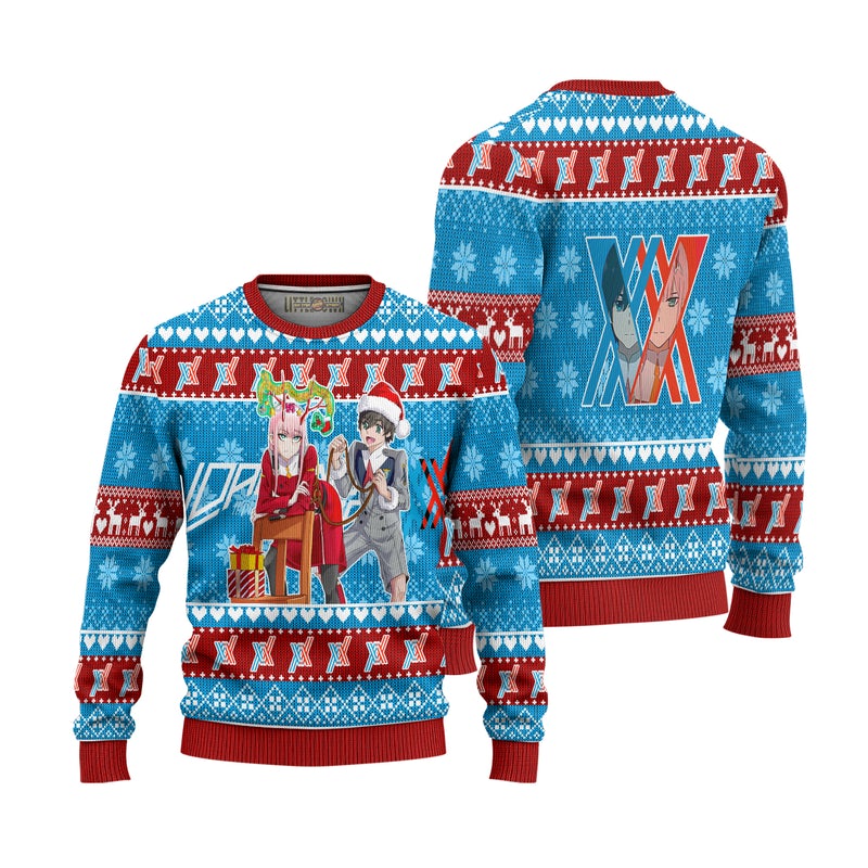 Zero Two x Hiro Anime Ugly Christmas Sweater Custom Darling In The Franxx Xmas Gift Zero Two x Hiro Anime Ugly Christmas Sweater Custom Darling In The Franxx Xmas Gift