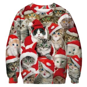 Adorable Cat With Red Hat 3D All Over Print Ugly Christmas Sweater