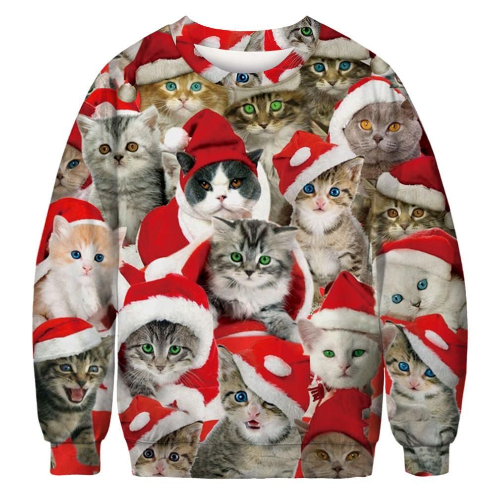 Adorable Cat With Red Hat 3D All Over Print Ugly Christmas Sweater Adorable Cat With Red Hat 3D All Over Print Ugly Christmas Sweater