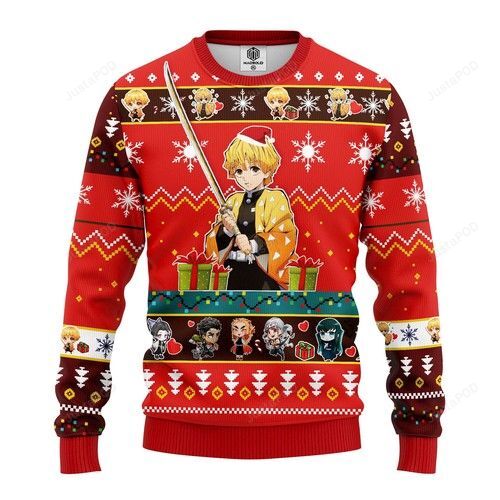 Agatsuma Zenitsu Demon Slayer Anime Ugly Christmas Sweater Agatsuma Zenitsu Demon Slayer Anime Ugly Christmas Sweater