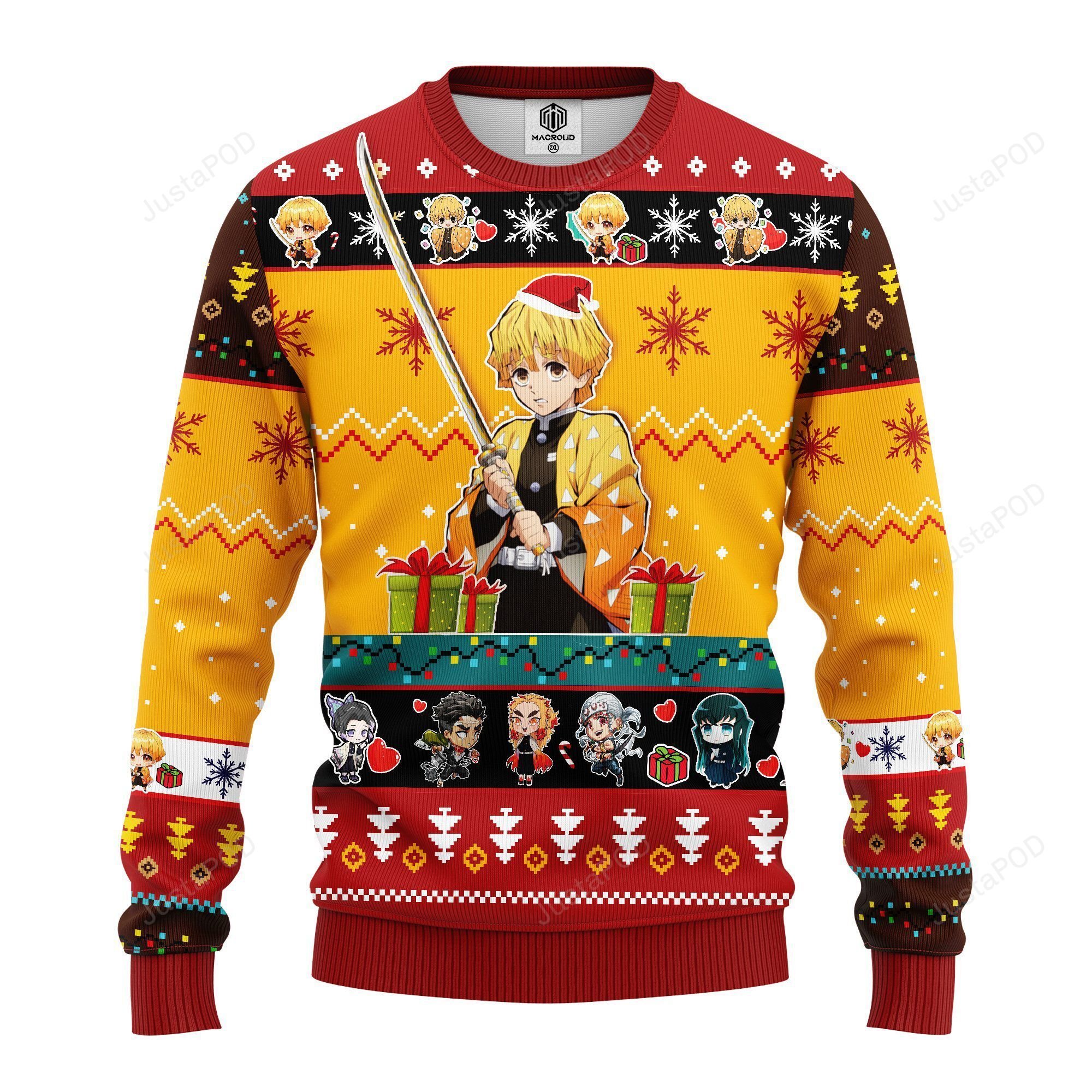 Agatsuma Zenitsu Demon Slayer Ugly Christmas Sweater Yellow Agatsuma Zenitsu Demon Slayer Ugly Christmas Sweater Yellow