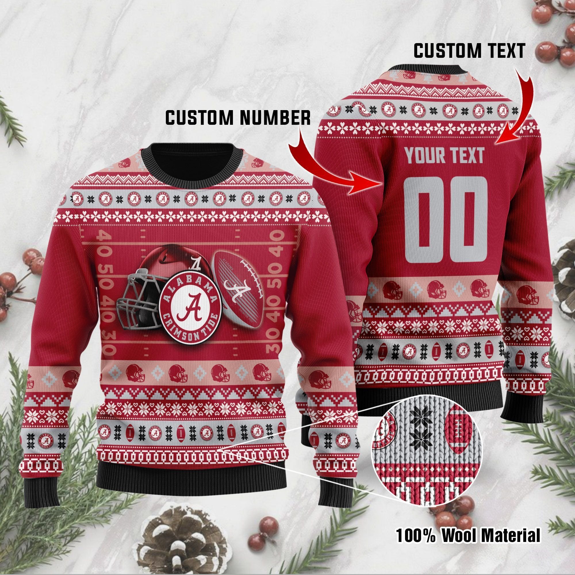 Alabama Crimson Tide Custom Name & Number Personalized Ugly Christmas Sweater Alabama Crimson Tide Custom Name & Number Personalized Ugly Christmas Sweater
