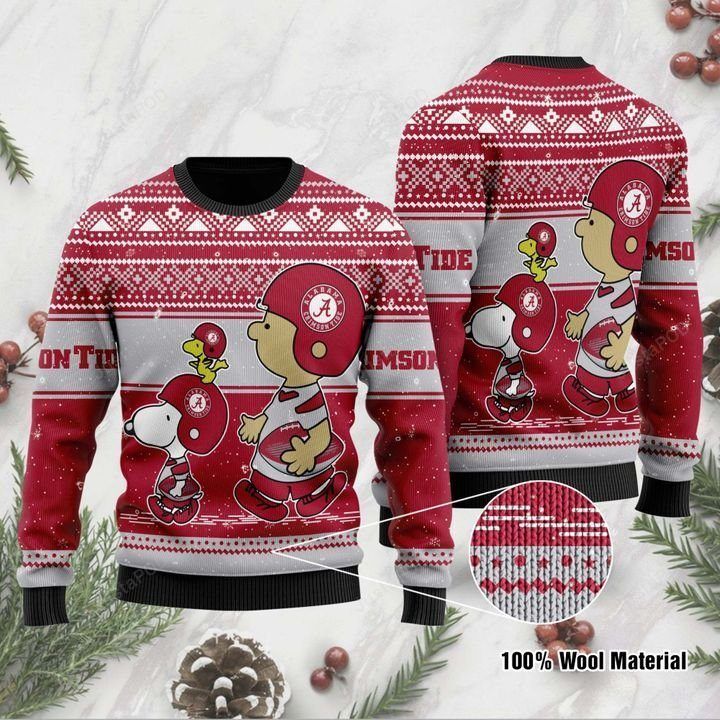 Alabama Crimson Tide Snoopy And Charlie Brown Ugly Christmas Sweater Alabama Crimson Tide Snoopy And Charlie Brown Ugly Christmas Sweater