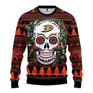 Anaheim Ducks Skull Flower For Unisex Ugly Christmas Sweater