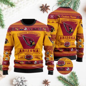 Arizona Cardinals Football Team Logo Custom Name Personalized Ugly Christmas Sweater