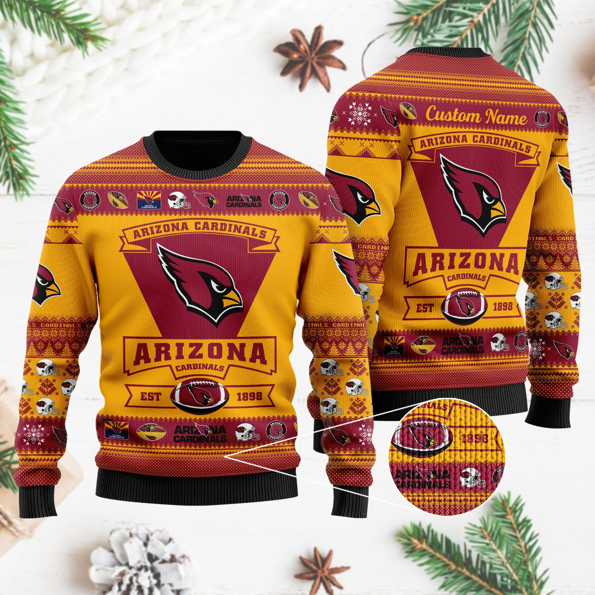 Arizona Cardinals Football Team Logo Custom Name Personalized Ugly Christmas Sweater Arizona Cardinals Football Team Logo Custom Name Personalized Ugly Christmas Sweater