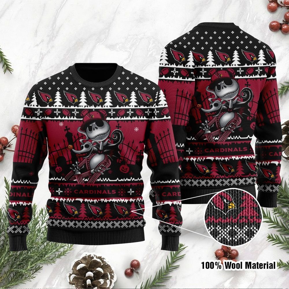 Arizona Cardinals Jack Skellington Halloween Holiday Party Ugly Christmas Sweater Arizona Cardinals Jack Skellington Halloween Holiday Party Ugly Christmas Sweater