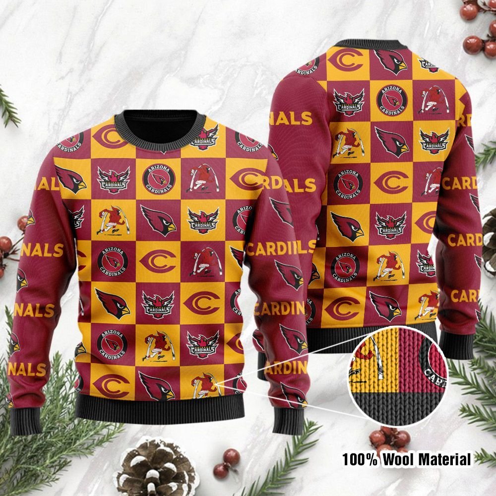 Arizona Cardinals Logo Checkered Flannel Ugly Christmas Sweater Arizona Cardinals Logo Checkered Flannel Ugly Christmas Sweater