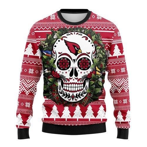 Arizona Cardinals Skull Flower Ugly Christmas Sweater Arizona Cardinals Skull Flower Ugly Christmas Sweater