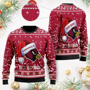 Arizona Cardinals Symbol Wearing Santa Claus Hat Ho Ho Ho Custom Personalized Ugly Christmas Sweater