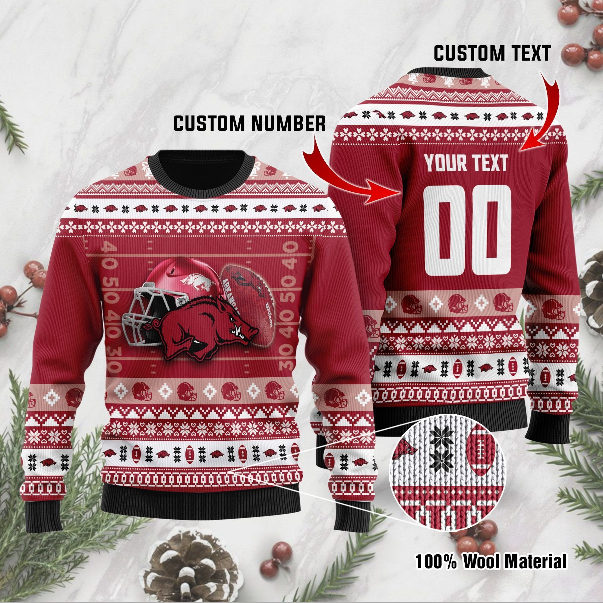 Arkansas Razorbacks Custom Name & Number Personalized Ugly Christmas Sweater Arkansas Razorbacks Custom Name & Number Personalized Ugly Christmas Sweater