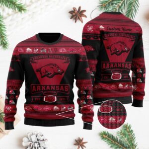 Arkansas Razorbacks Football Team Logo Personalized Ugly Christmas Sweater