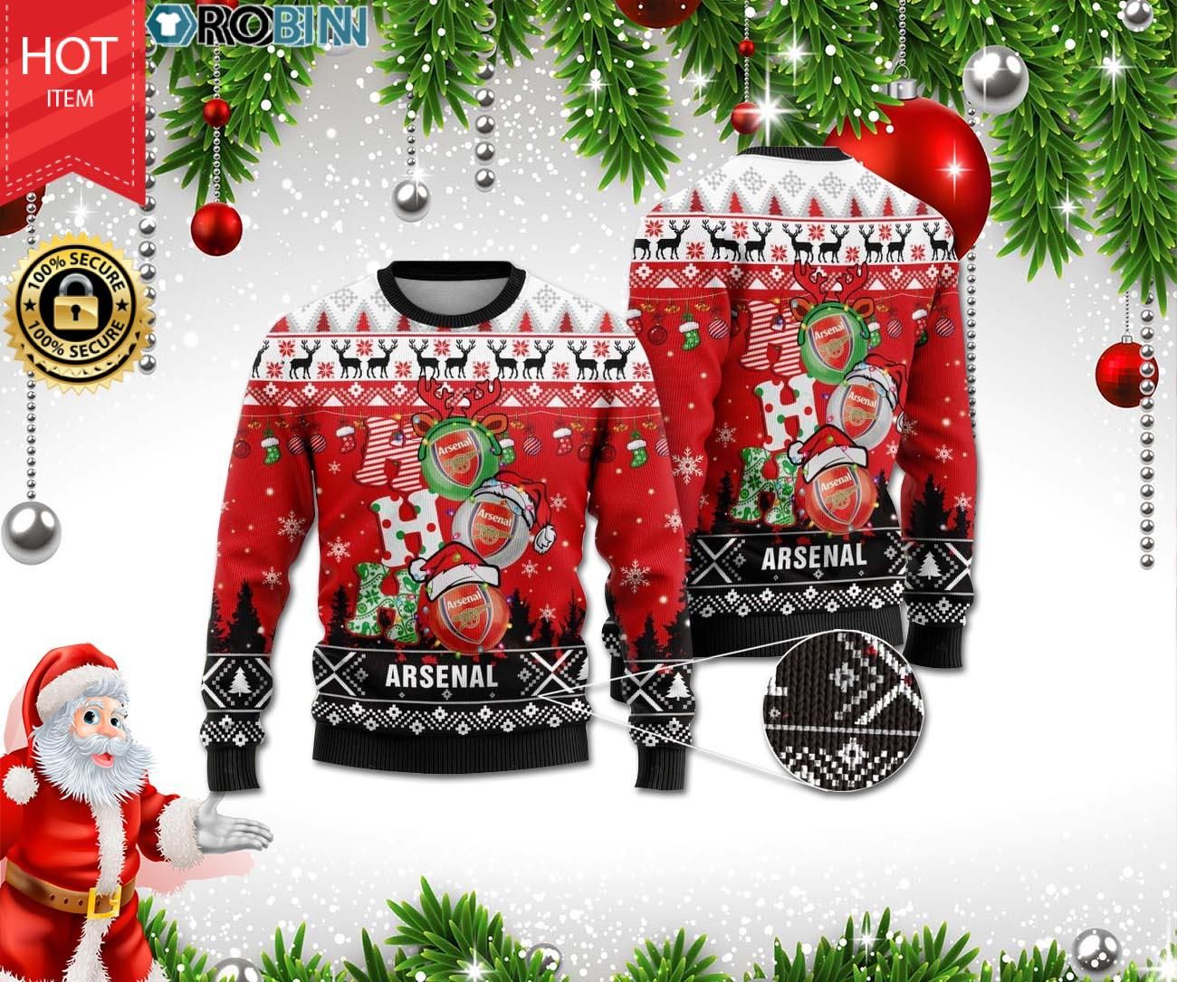 Arsenal Ho Ho Ho Ugly Christmas Sweater Arsenal Ho Ho Ho Ugly Christmas Sweater