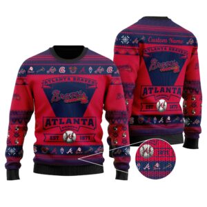 Atlanta Braves Football Team Logo Custom Name Personalized Ugly Christmas Sweater