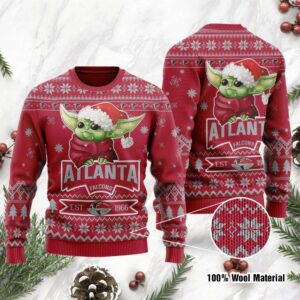 Atlanta Falcons Cute Baby Yoda Grogu Holiday Party Ugly Christmas Sweater