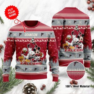 Atlanta Falcons Disney Donald Duck Mickey Mouse Goofy Personalized Ugly Christmas Sweater