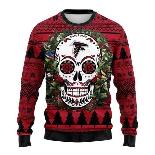 Atlanta Falcons Skull Flower Ugly Christmas Sweater Atlanta Falcons Skull Flower Ugly Christmas Sweater