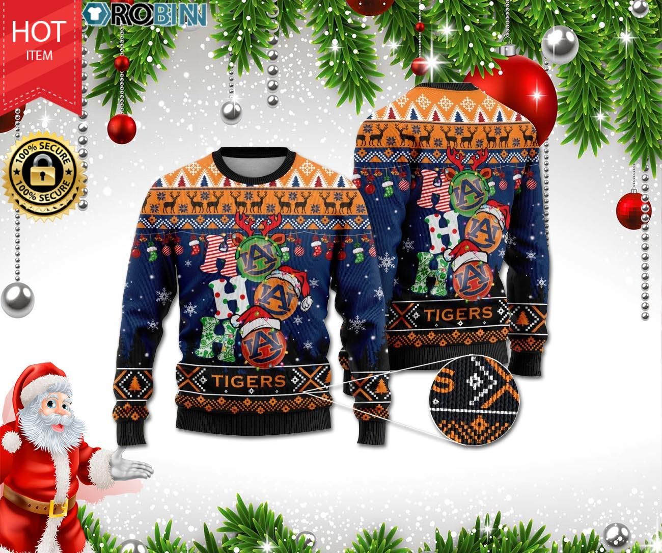Auburn Tigers Ho Ho Ho 3D Print Christmas Wool Sweater Auburn Tigers Ho Ho Ho 3D Print Christmas Wool Sweater