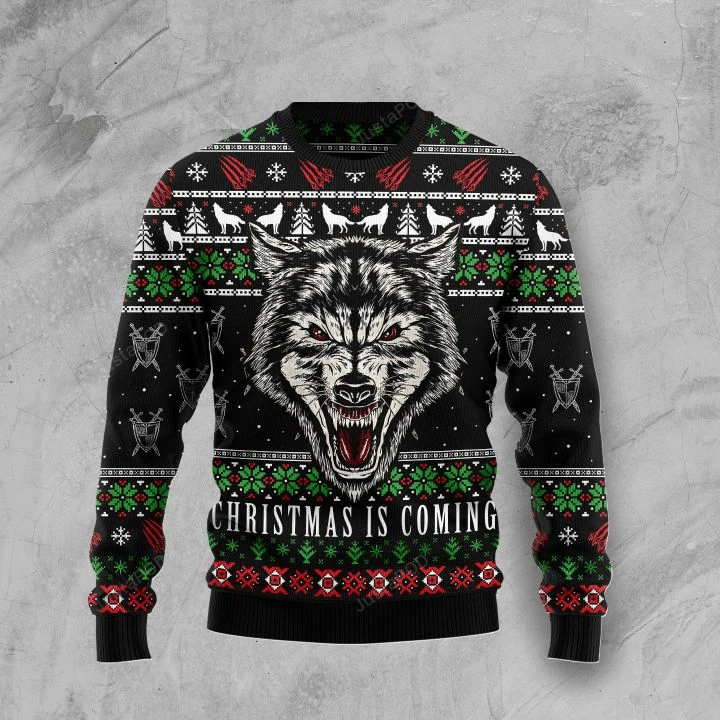 Awesome Wolf Christmas Is Coming Ugly Christmas Sweater Awesome Wolf Christmas Is Coming Ugly Christmas Sweater
