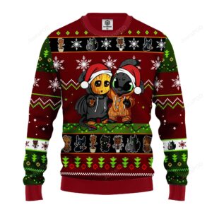 Baby Groot And Toothless Unicorn Christmas Sweater Brown Green