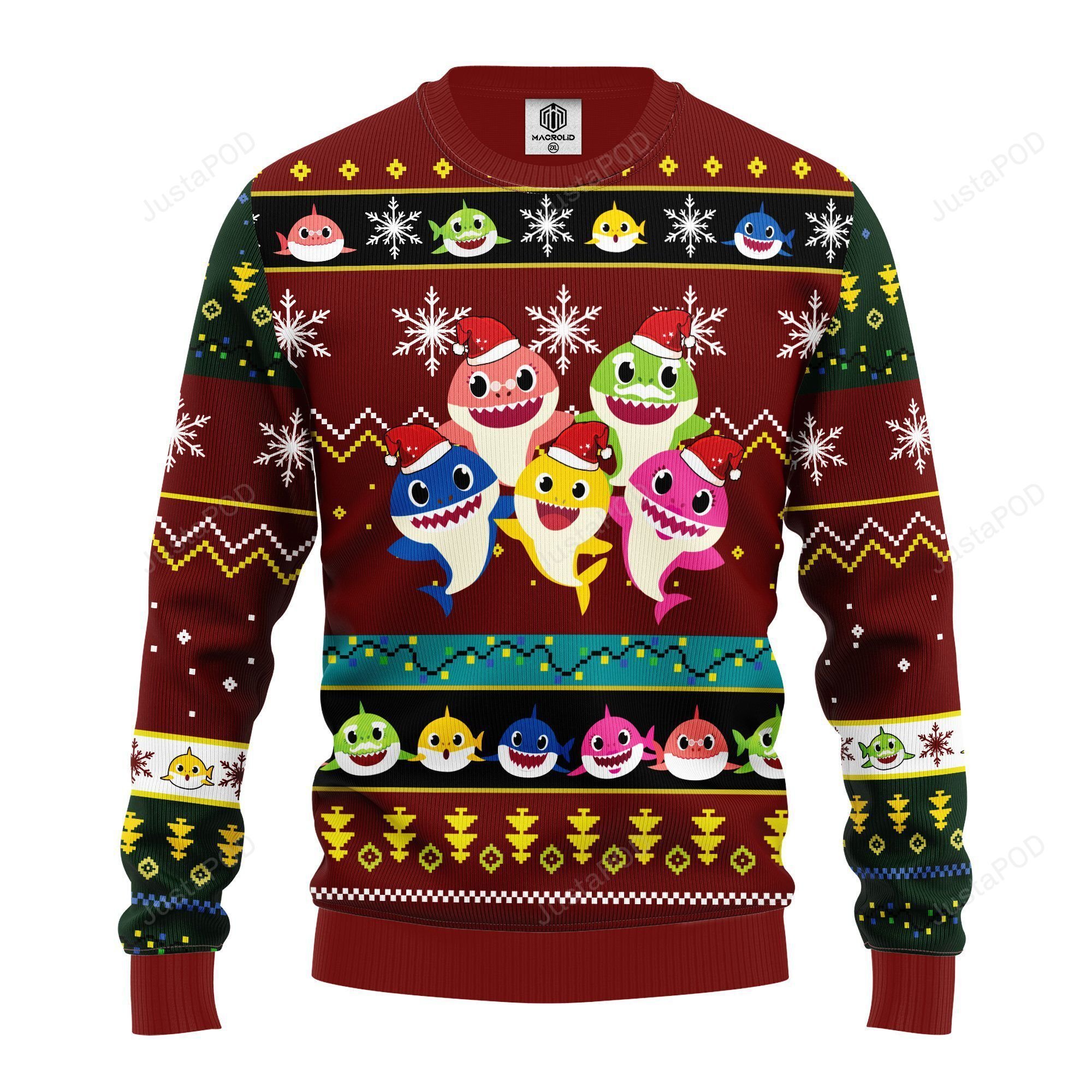 Baby Shark Ugly Christmas Sweater Red Brown Baby Shark Ugly Christmas Sweater Red Brown