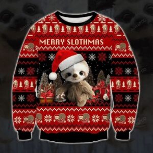 Baby Sloth And Christmas Red Black Ugly Christmas Sweater