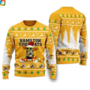 Baby yoda hamilton tiger cats christmas ugly sweater