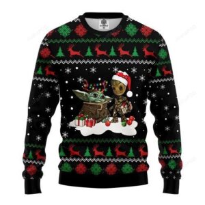 Baby Yoda Meet Baby Groot Christmas For Unisex Ugly Christmas Sweater