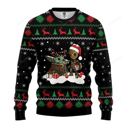 Baby Yoda Meet Baby Groot Christmas For Unisex Ugly Christmas Sweater Baby Yoda Meet Baby Groot Christmas For Unisex Ugly Christmas Sweater