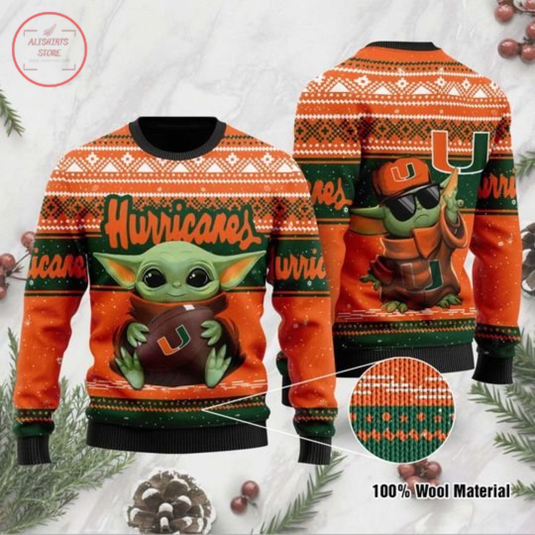 Baby Yoda Miami Hurricanes Christmas For Fans Ugly Christmas Sweater Baby Yoda Miami Hurricanes Christmas For Fans Ugly Christmas Sweater