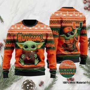 Baby Yoda Miami Hurricanes Ugly Christmas Sweater