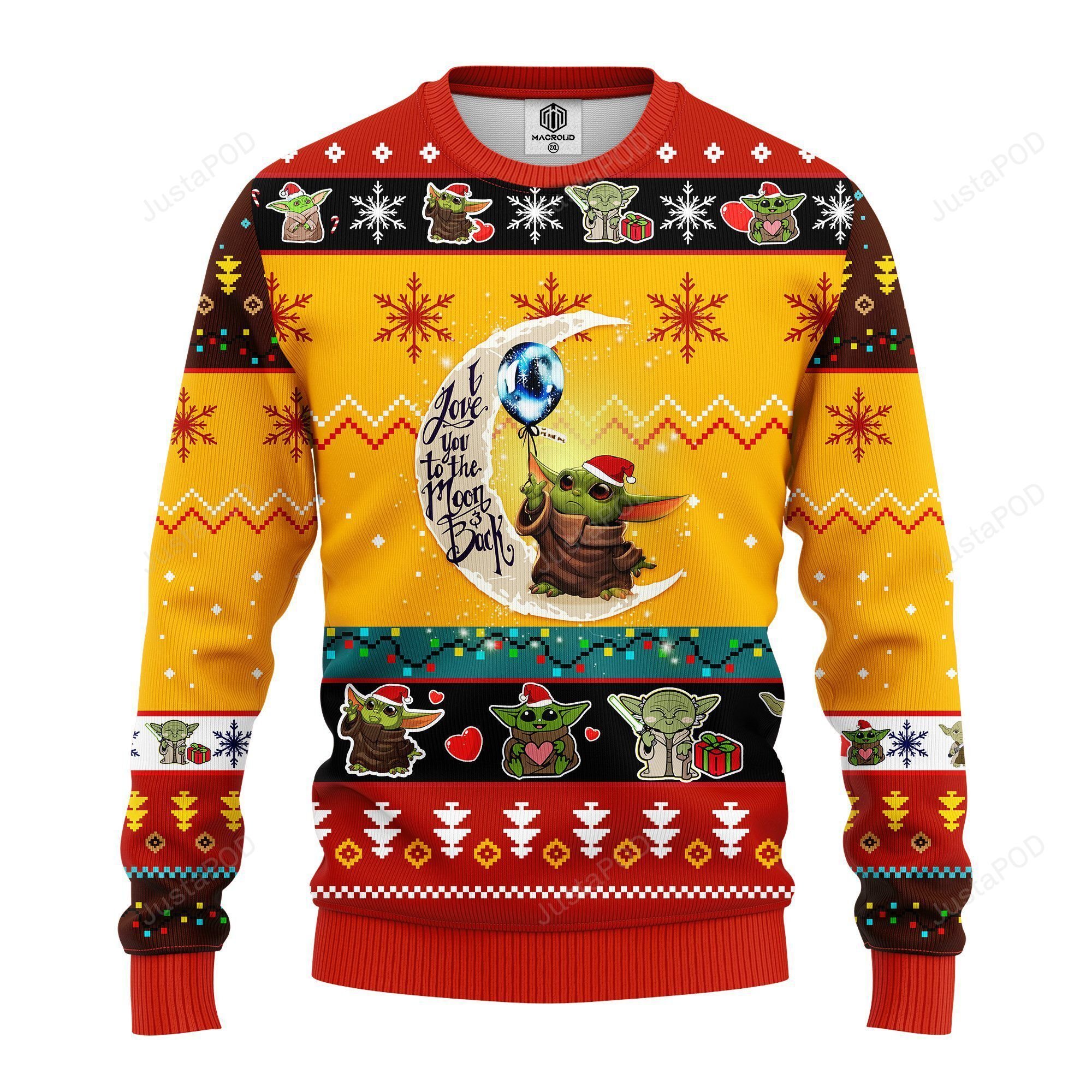 Baby Yoda Moon And Back Cute Ugly Christmas Sweater Yellow Baby Yoda Moon And Back Cute Ugly Christmas Sweater Yellow
