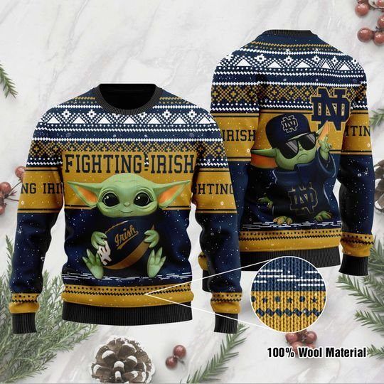 Baby Yoda Notre Dame Fighting Irish Ugly Christmas Sweater Baby Yoda Notre Dame Fighting Irish Ugly Christmas Sweater
