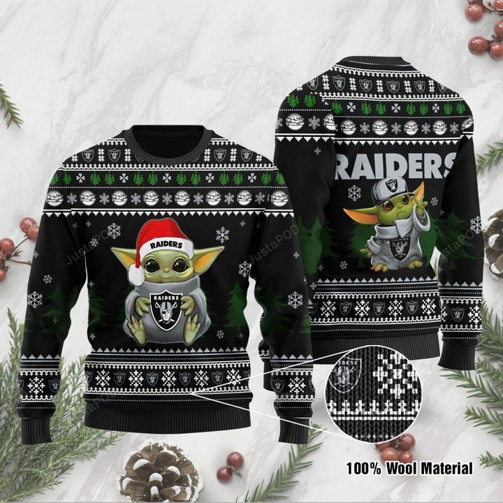 Baby Yoda Oakland Raiders Ugly Christmas Sweater Baby Yoda Oakland Raiders Ugly Christmas Sweater