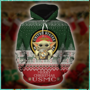 Baby Yoda United States Merry Christmas 3D All Over Print Hoodie