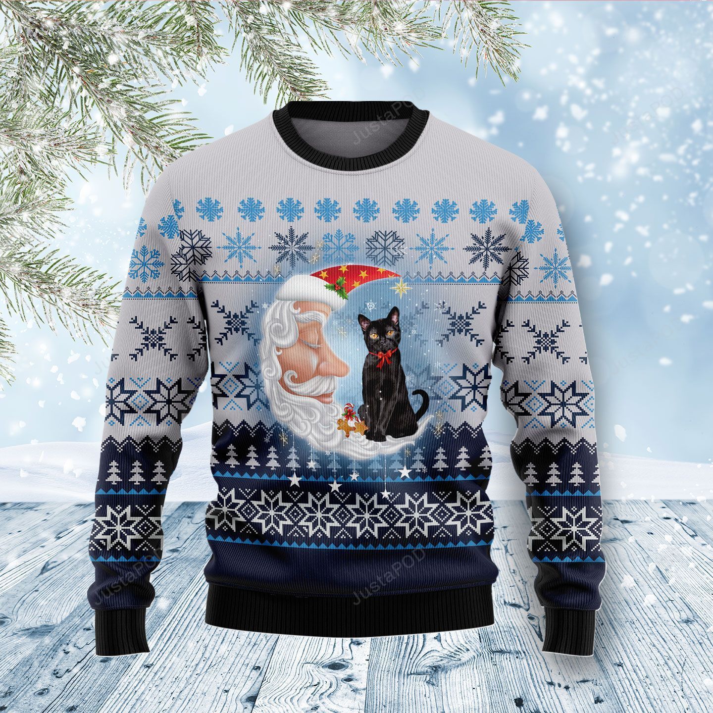 Back Cat Love Santa Moon Ugly Christmas Sweater Back Cat Love Santa Moon Ugly Christmas Sweater