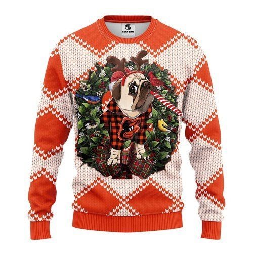 Baltimore Orioles Pug Dog For Unisex Ugly Christmas Sweater Baltimore Orioles Pug Dog For Unisex Ugly Christmas Sweater