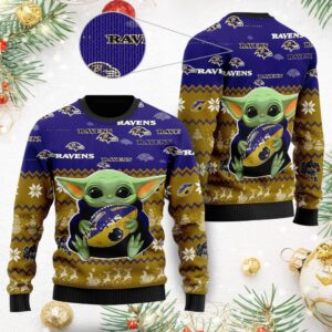 Baltimore Ravens Baby Yoda Shirt For American Football Fans Ugly Christmas Sweater