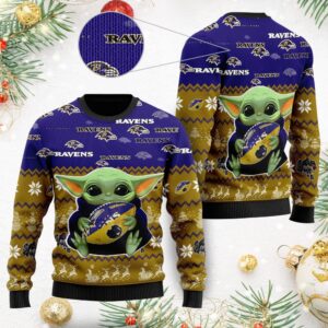 Baltimore Ravens Baby Yoda Ugly Christmas Sweater