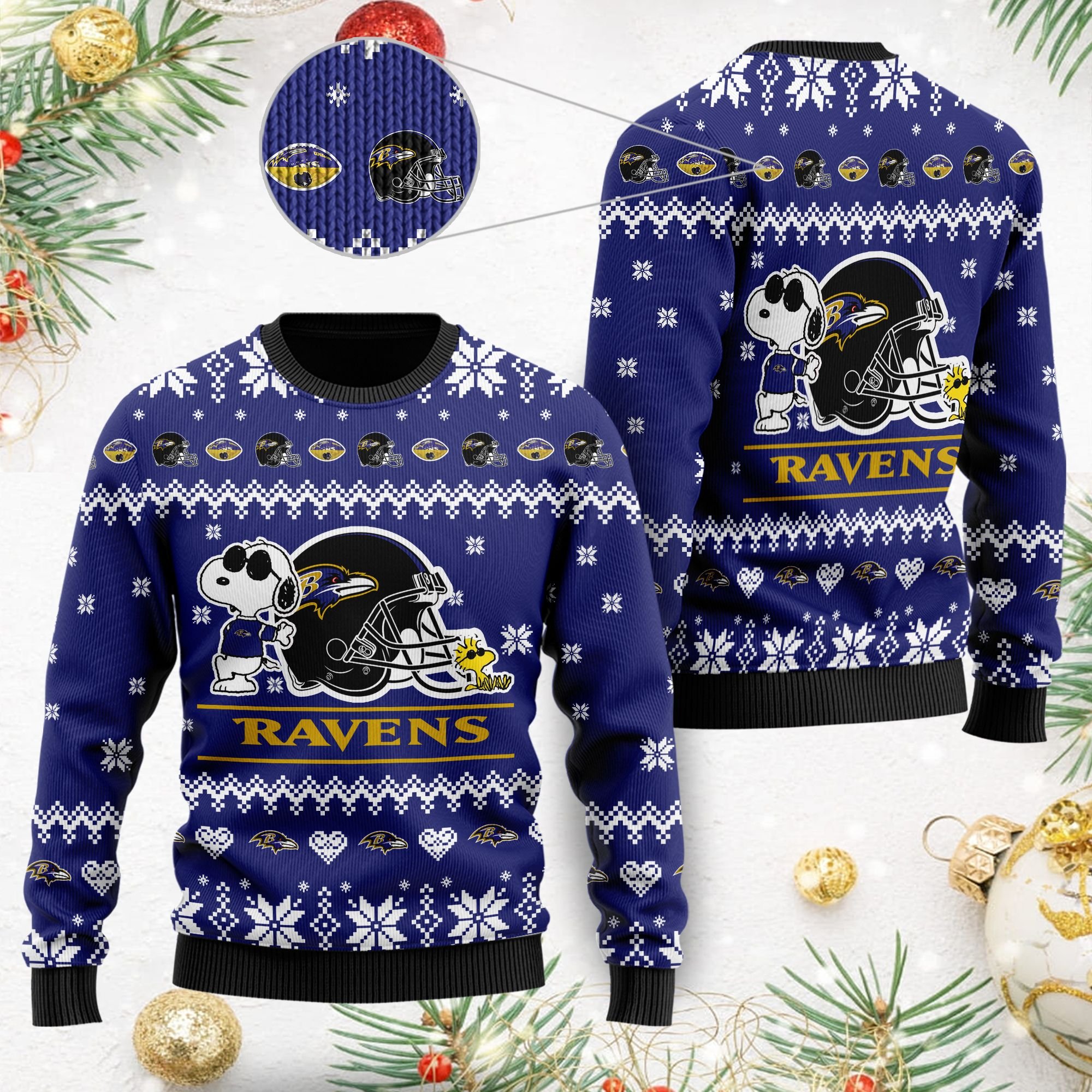 Baltimore Ravens Cute The Snoopy Show Football Helmet 3D All Over Print Ugly Christmas Sweater Baltimore Ravens Cute The Snoopy Show Football Helmet 3D All Over Print Ugly Christmas Sweater