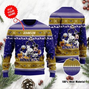 Baltimore Ravens Disney Donald Duck Mickey Mouse Goofy Personalized Ugly Christmas Sweater