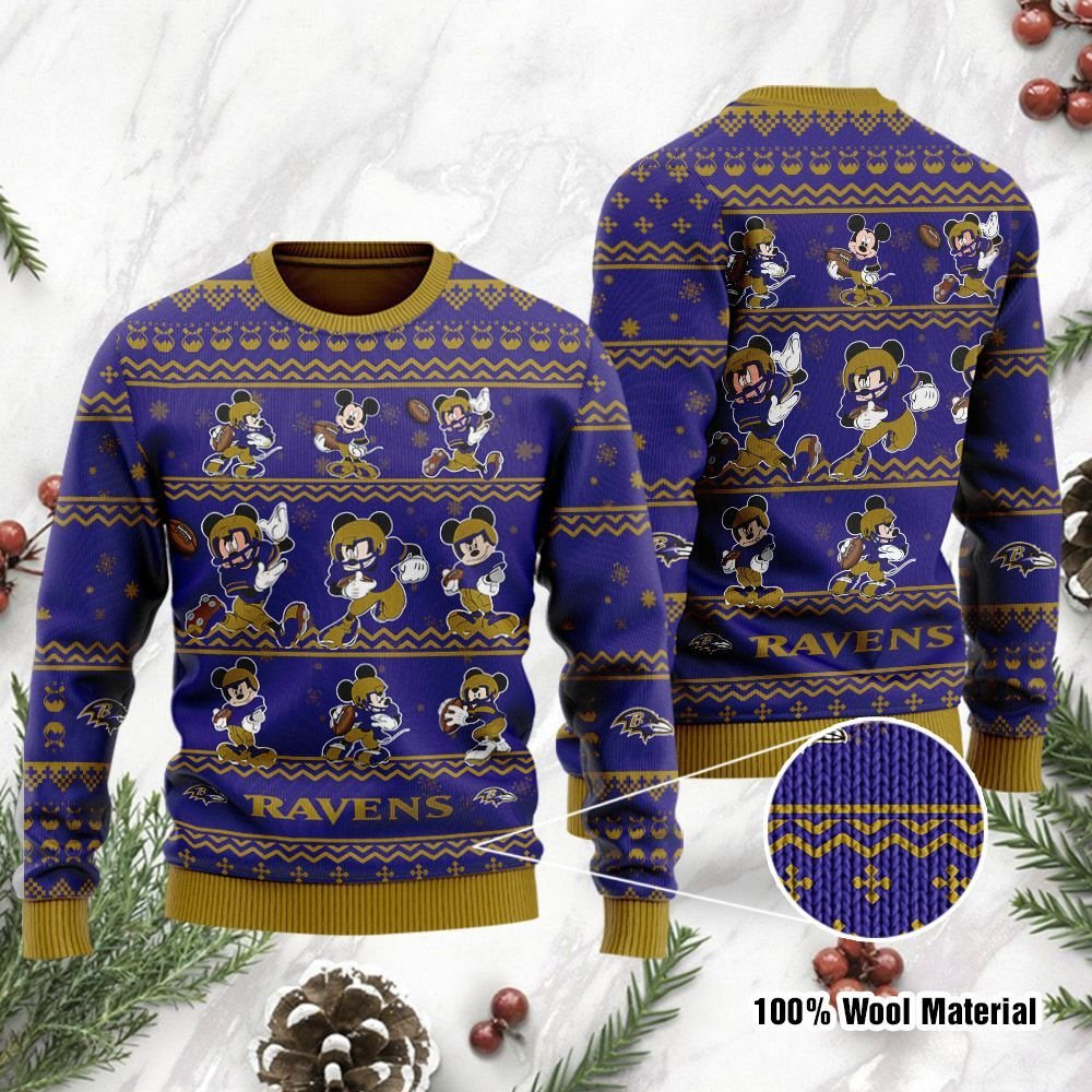 Baltimore Ravens Mickey Mouse Holiday Party Ugly Christmas Sweater Baltimore Ravens Mickey Mouse Holiday Party Ugly Christmas Sweater
