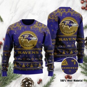 Baltimore Ravens Santa Claus In The Moon Ugly Christmas Sweater