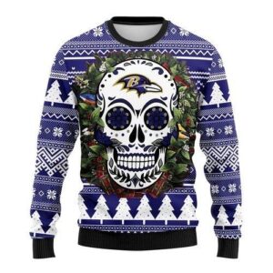 Baltimore Ravens Skull Flower For Unisex Ugly Christmas Sweater
