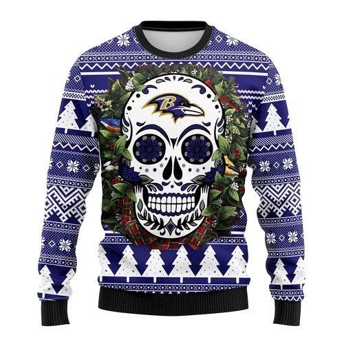 Baltimore Ravens Skull Flower For Unisex Ugly Christmas Sweater Baltimore Ravens Skull Flower For Unisex Ugly Christmas Sweater