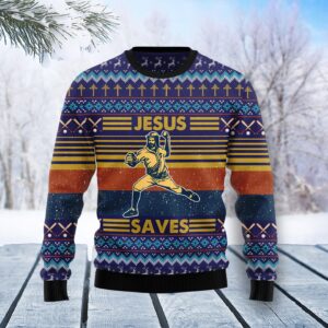 Baseball Jesus Save T1811 Ugly Christmas Sweater unisex womens & mens